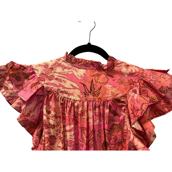 Ulla Johnson Lulua Frill Sleeve Tiered Ruffed Mini Dress Size 8 Medium Pink - Picture 10 of 12